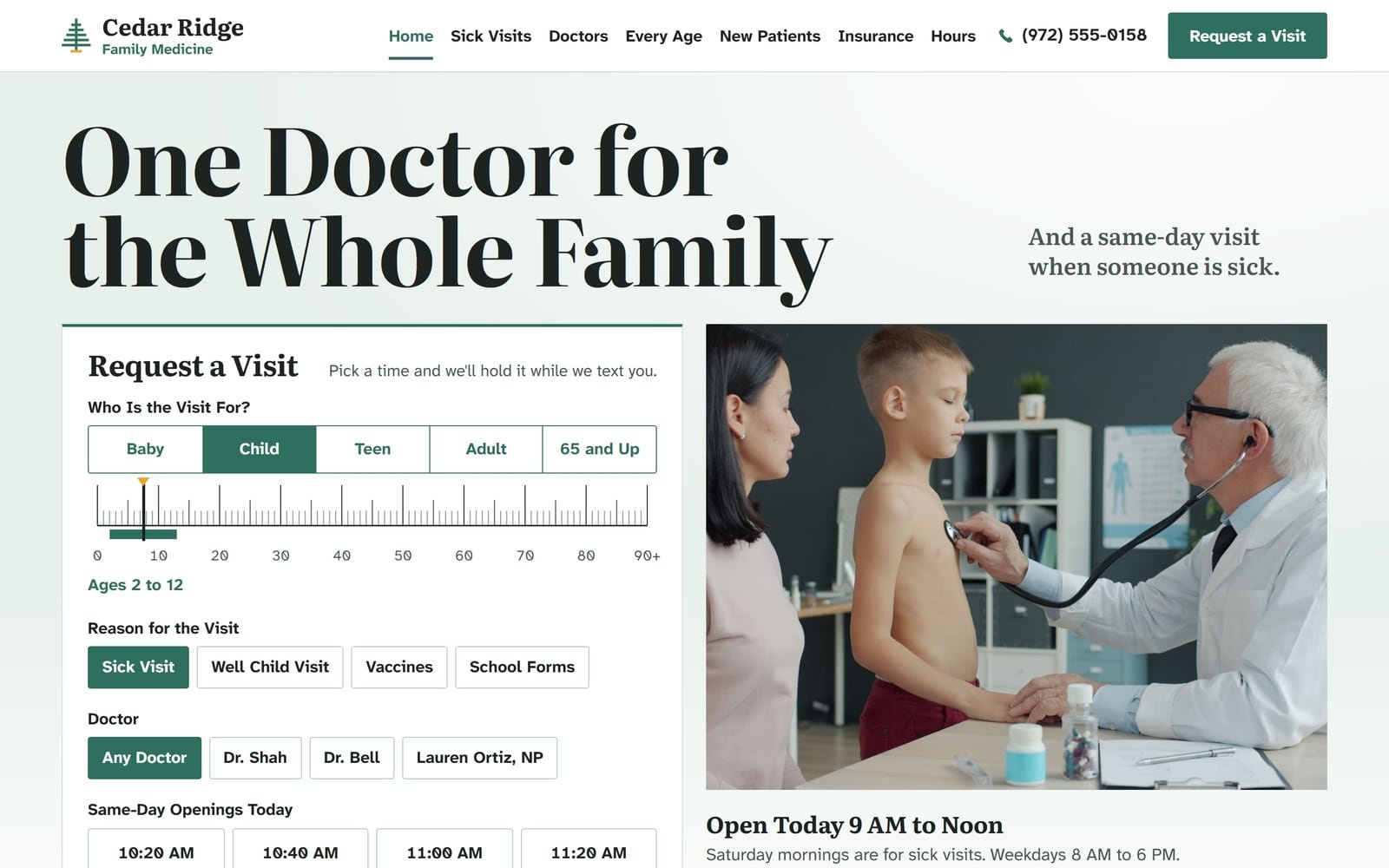 Cedar Ridge Family Medicine, its home page at computer size.