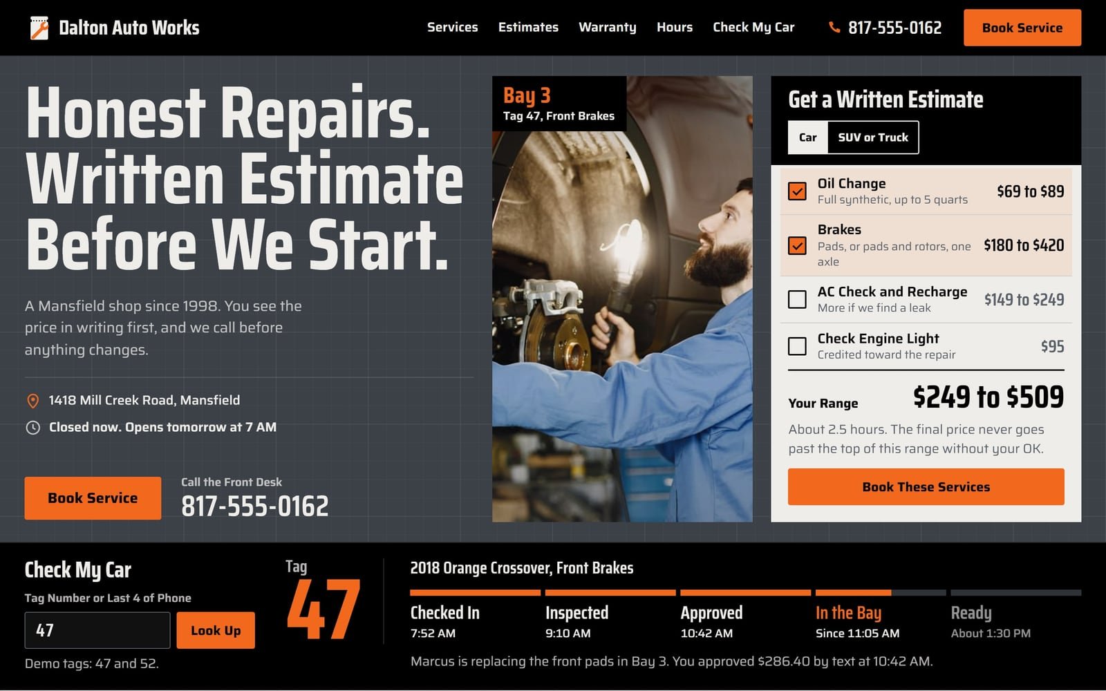 Dalton Auto Works, a demo site, at computer size.