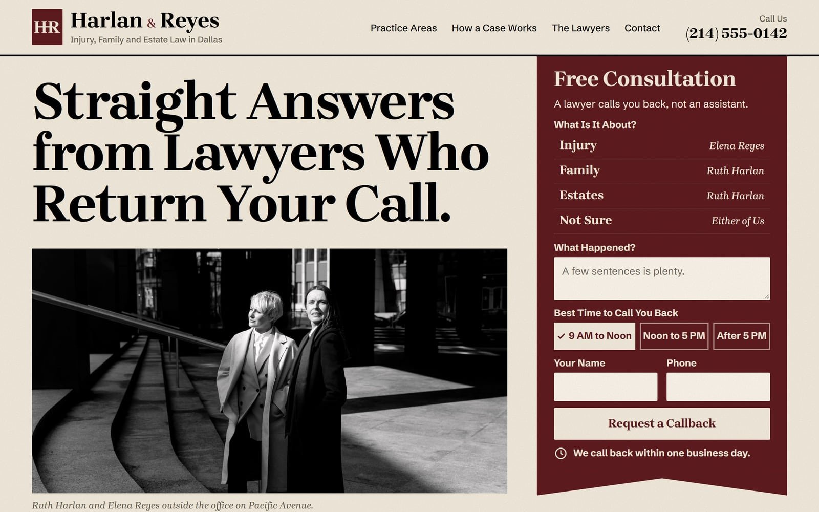 Harlan & Reyes, a demo site, at computer size.