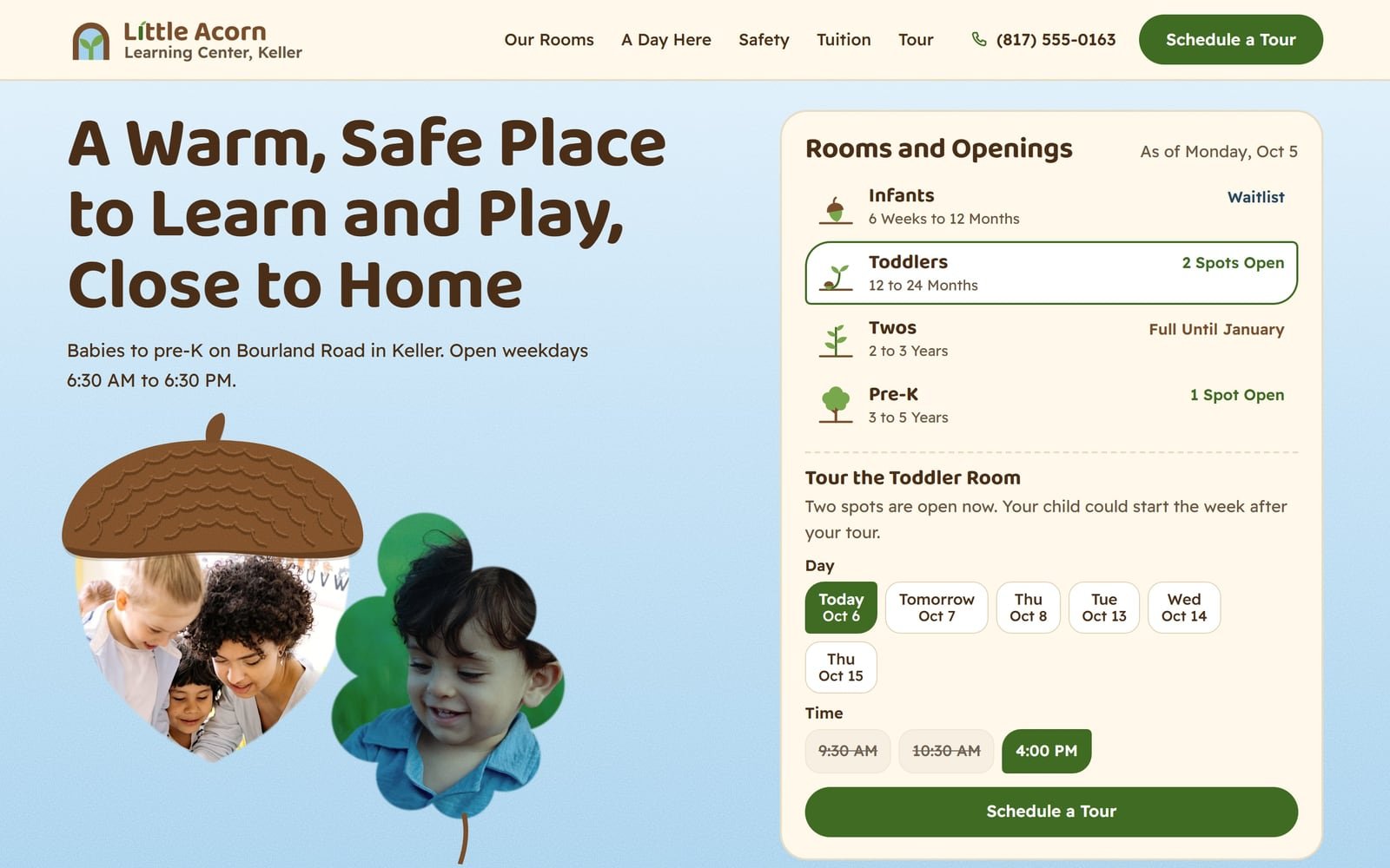 Little Acorn Learning Center, a demo site, at computer size.