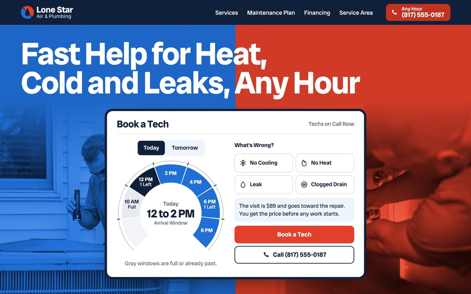 Lone Star Air & Plumbing, its finished home page.