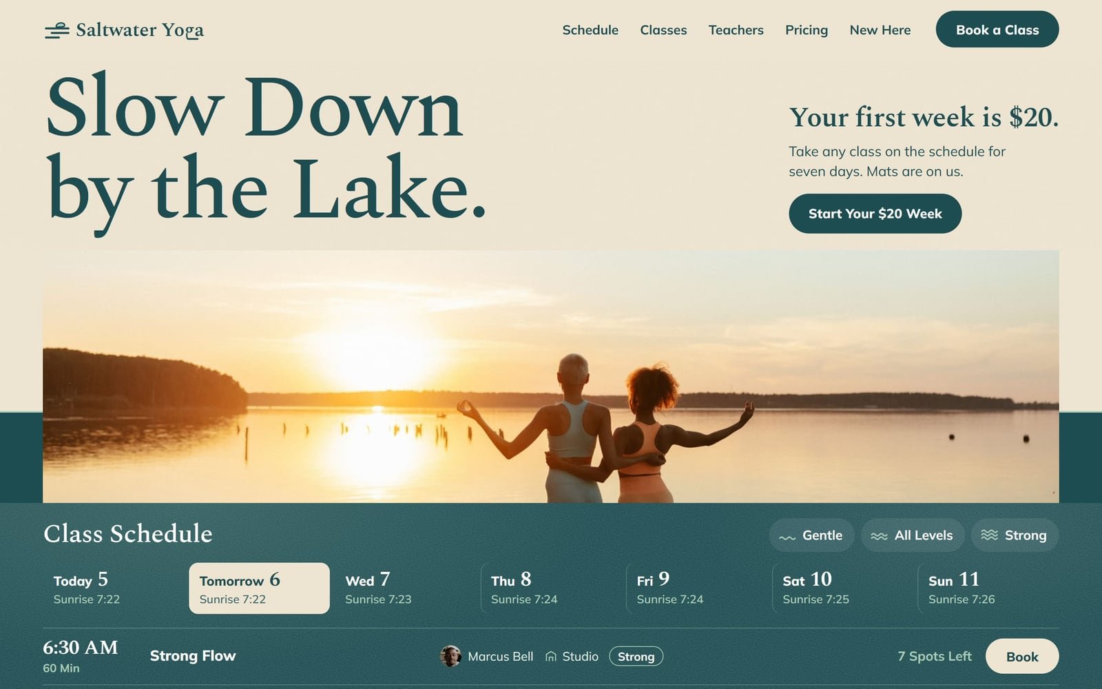 Saltwater Yoga, a demo for a made-up yoga studio in Rockwall: its home page.