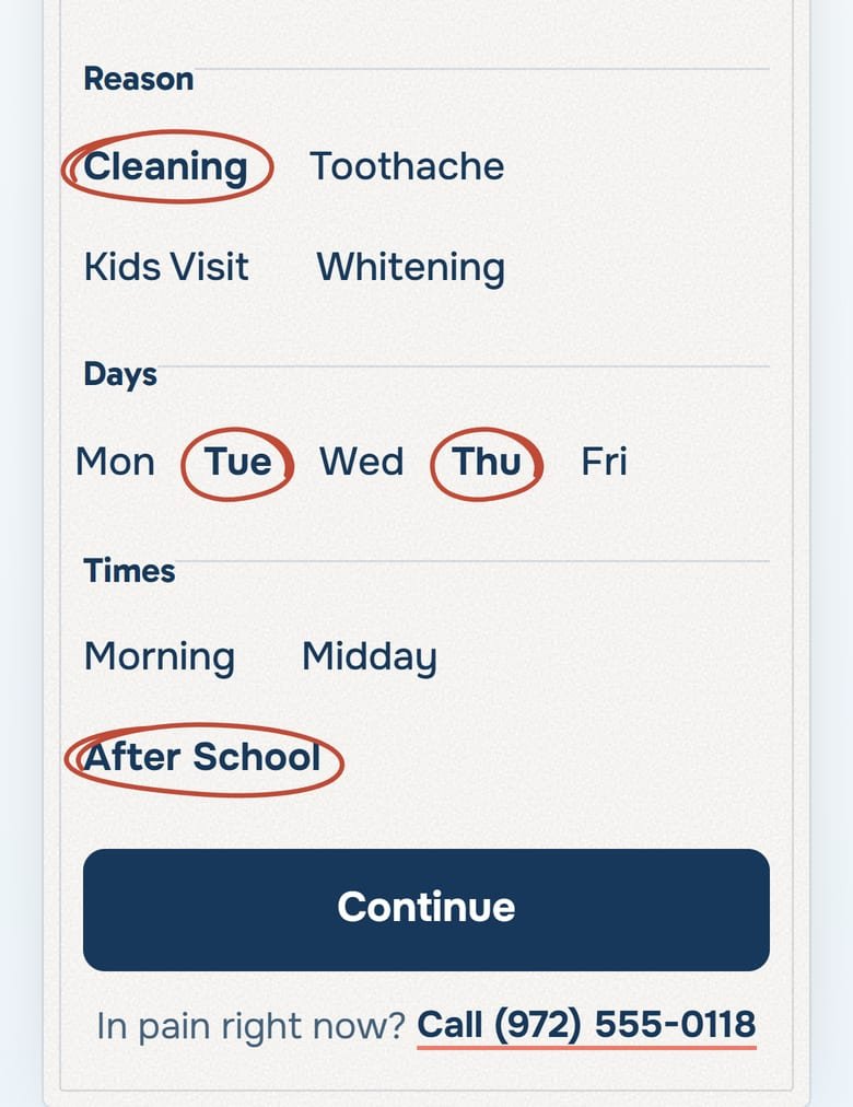 The Appointment Request on Lakeside Family Dental’s site, at phone size.
