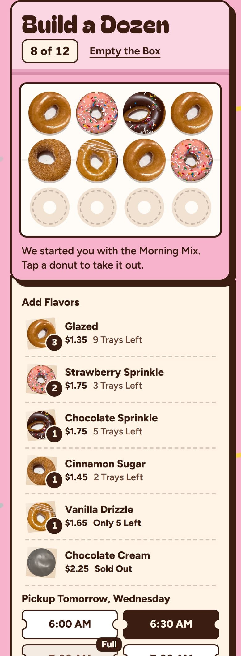 The Build a Dozen on Sugar Hollow Donuts’ site, at phone size.