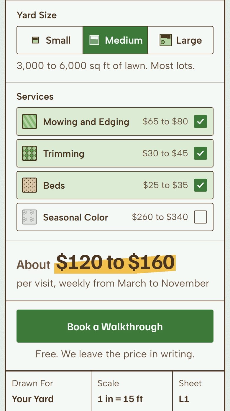 The Instant Quote on Greenline Landscapes’ site, at phone size.