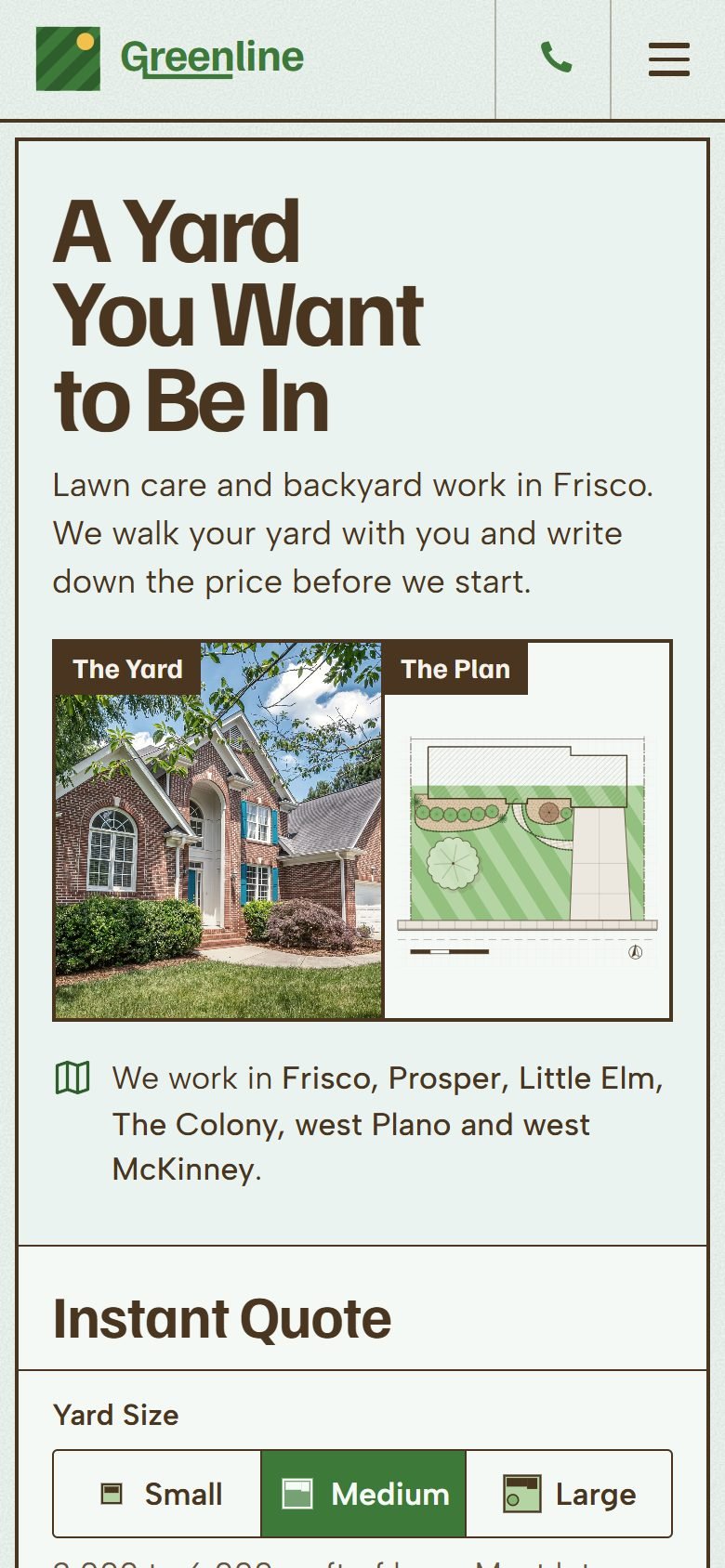 Greenline Landscapes, a demo site, at phone size.