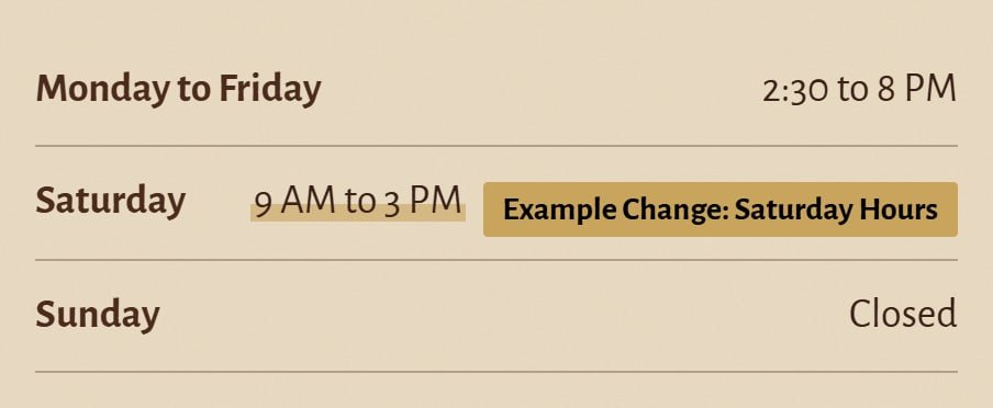 Westside Music Academy, after the change: Saturday lessons on the site now run until 3 PM instead of 1 PM.