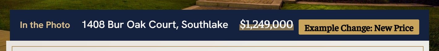 Whitfield Homes, after the change: The caption on the home photo shows the new price for 1408 Bur Oak Court.