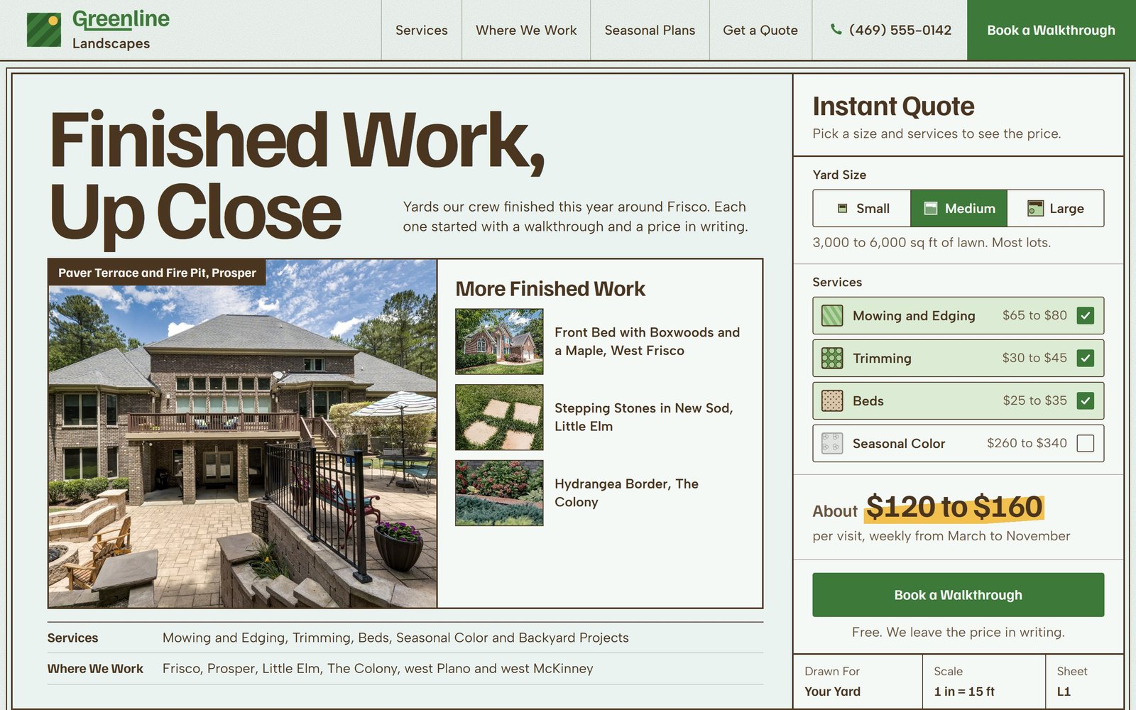 Greenline Landscapes, its home page leading with a finished terrace.