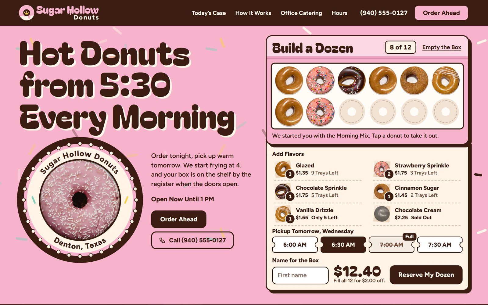 Sugar Hollow Donuts, its finished home page.